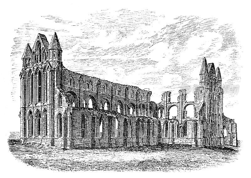 英国惠特比的惠特比修道院遗址- 19世纪